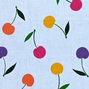 5 YDS Vintage 1960s Mid Century Retro Multi-Colored Cherries Waffle Weave Fabric